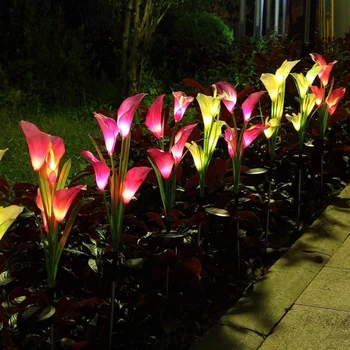 Светодиодный Солнечный светильник, имитирующий искусственные лилии, уличные водонепроницаемые садовые газонные ландшафтные лампы, дорожка для двора, декор внутреннего двора