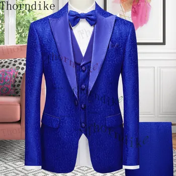 Новое поступление Thorndike 2022, мужские костюмы из 3 предметов, приталенный крой, лацкан на одной пуговице, Свадебные смокинги, блейзер для шафера выпускного вечера