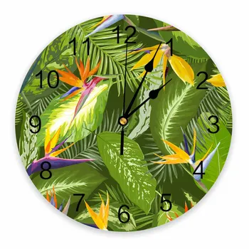 Гавайское тропическое растение, Декоративные Круглые настенные часы с пальмовыми листьями, индивидуальный дизайн, Не Тикающие, Бесшумные Большие настенные часы для спален