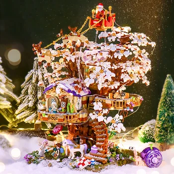 Сборка строительного блока, Рождественский Домик Эльфа на дереве, Классический набор, дисплей для взрослых, Коллекционная модель, Детский подарок-головоломка, сувенир
