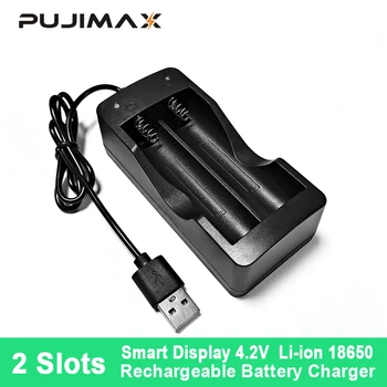 PUJIMAX Универсальное 2-слотное Зарядное Устройство USB 18650 Для 26650 18350 21700 26500 Литий-ионных/Литиевых Аккумуляторных Батарей