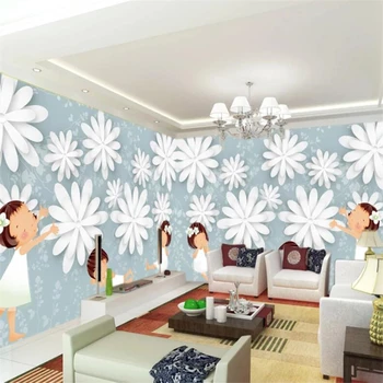 wellyu Индивидуальные большие настенные обои с рисунком из мультфильма для детской комнаты с прозрачным цветочным фоном papel de parede