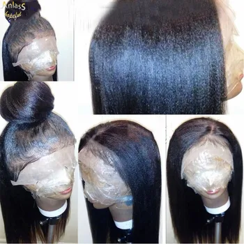 Длинный Прямой кружевной парик Яки 13X3, Кружевной парик без клея, Термостойкое волокно, Черный Синтетический Парик для африканских женщин