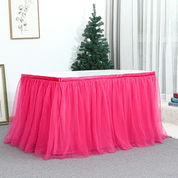 Однотонная сетчатая марлевая кружевная юбка для свадебного стола, плинтус для банкетного стола на день рождения, декор для вечеринки в честь рождения ребенка