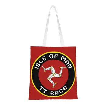 Изготовленный на заказ Ретро-логотип Isle Of Man 1970, винтажные Круглые холщовые сумки для покупок, женские многоразовые сумки для покупок в продуктовых магазинах.