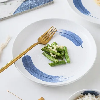 Японская расписанная вручную матовая керамическая миска для риса, тарелка для супа, Ложка, Элитный набор бытовой посуды, синий, японский, Корейский