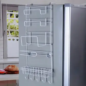 Универсальный настенный стеллаж для хранения над дверью холодильника, Многослойная кухонная полка, бутылка для полотенец, держатель для специй, Органайзер для кухонных гаджетов