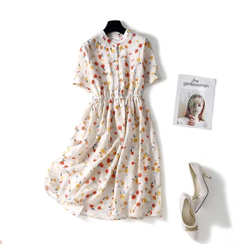 2023 Новое поступление, Тонкое Мягкое Летнее платье с цветочным принтом во французском стиле, свободное женское платье Casaul, Офисное Женское рабочее платье