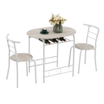 Дуб ПВХ (80x53x76 см), лак для выпечки, пары, откидывающие спинку стола для завтрака (один стол и два стула) Белый [на складе в США]