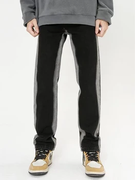 Мужская модная уличная одежда, джинсы в ретро-готическую полоску, свободные повседневные широкие джинсовые ткани, прямые брюки в стиле хип-хоп