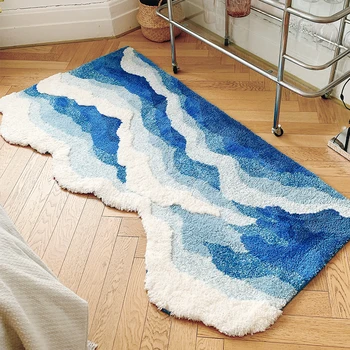 Эстетичный тафтинговый коврик для спальни с океаном, мягкая пушистая живописная волна, прикроватный ковер, коврик для пола, коврик для домашнего декора комнаты