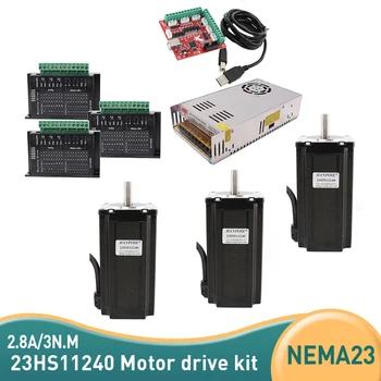 3-осевой комплект 23HS11240 NEMA23 драйвер шагового двигателя TB6600 + USB Mach 3 кабель карты контроллера 112 мм 3D принтер