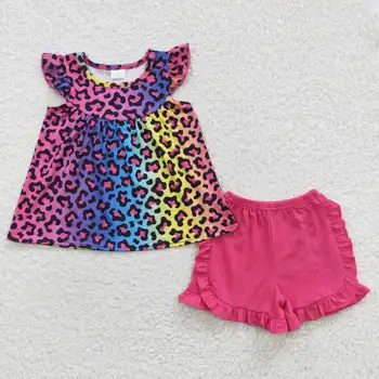 Новый дизайн, оптовая продажа, леопардовая одежда, летние комплекты для маленьких девочек, одежда для малышей, детская бутик-одежда