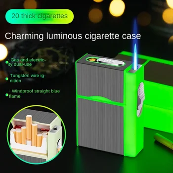 Ночник, коробка для сигарет, Газовая Электрическая Зажигалка двойного назначения с бутановым газом, Упаковка сигарет толщиной 20 мм, USB-зажигалка, Принадлежности для курения