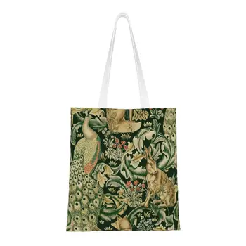 Сумка-тоут с павлинами и лисами от William Morris, лесные животные, текстильные товары, холщовая сумка для покупок