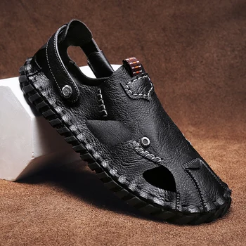 Новые мужские роскошные повседневные деловые водонепроницаемые сандалии ручной работы из натуральной кожи, уличная пляжная резиновая обувь, дизайнерские мужские тапочки