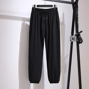 Летние женские брюки оверсайз 10xl 150 кг с большим карманом 2XL 6xl 8xl с высокой талией, свободные черные зеленые эластичные брюки большого размера 48 50 52