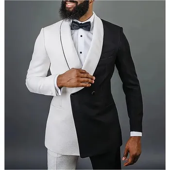 Белые Черные Свадебные смокинги в тон, двубортные мужские брючные костюмы, красивые мужские вечерние костюмы для выпускного вечера, пиджак и брюки