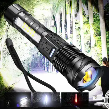Ручной фонарик Перезаряжаемый 3 режима Регулируемый Масштабируемый Аварийный кемпинг Светодиодный фонарик высокой яркости с ремешком
