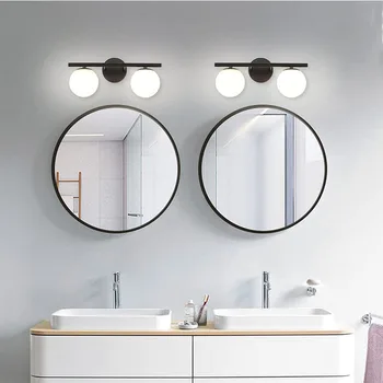 Черные 2-световые настенные светильники для туалетного столика, 32-сантиметровый стеклянный шар, зеркало для ванной комнаты, современный настенный светильник-бра для спальни