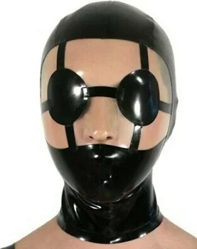 Фетиш Унисекс Латексная резиновая маска 100% Gummi Hood Черная маска для маскарада Косплей