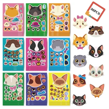 36 листов наклеек с изображением кошек Сделай сам, наклейки с кошками для детей