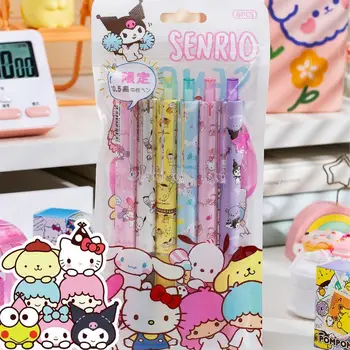 Гелевая ручка Sanrio Kawaii 6-12 шт, канцелярская ручка с рисунком Hello Kitty, 0,5 черных канцелярских ручек для школьников, подарки на день рождения