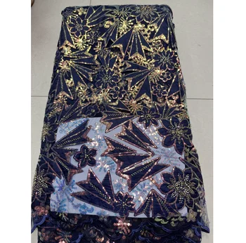 Роскошная кружевная ткань с пайетками в Нигерийском стиле и цветочным африканским французским кружевом для свадебных платьев