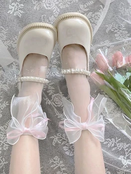 Новые чулки в стиле JK Lolita, Ультратонкие короткие носки Sweet Girl, японские Кавайные короткие носки для косплея с бантом, лето 2023 г.