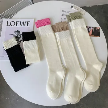 Белые носки до икр, женские Осенне-зимние теплые Корейские носки до колена длиной JK с двойным ребристым ворсом