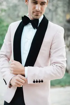 Сшитые на заказ смокинги жениха с розовым рисунком, шаль с лацканами, мужские костюмы, 2 предмета, свадебный шафер (куртка + брюки)