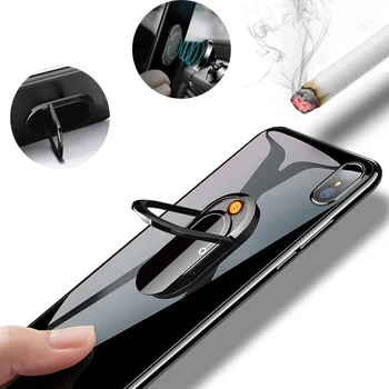 Креативная электронная зажигалка, перезаряжаемая через USB, беспламенная зажигалка для курения сигарет, свечей, Ветрозащитная зажигалка для сигар с держателем