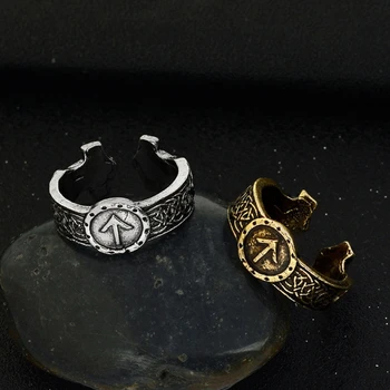 Винтажные мужские кольца с рунами викингов, готические украшения для безбрачия, мужское открытое кольцо с руническим тотемом на заказ
