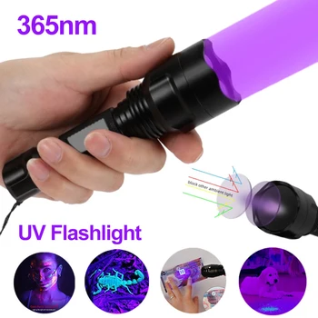 Мини УФ светодиодный фонарик, портативный ультрафиолетовый свет 395 / 365 нм, 3 режима, USB Перезаряжаемый Масштабируемый фонарик, лампа-детектор скорпиона