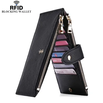 Женский кошелек, RFID зажимы для денег, блокирующий двойной чехол для нескольких карт, кошелек с карманом на молнии, женский кожаный карманный кошелек
