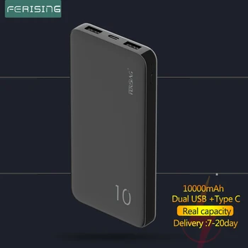 FERISING Power Bank 10000 мАч Тонкий Портативный Powerbank 10000 мАч USB A C LED Внешнее зарядное устройство Повербанк для iPhone Xiaomi