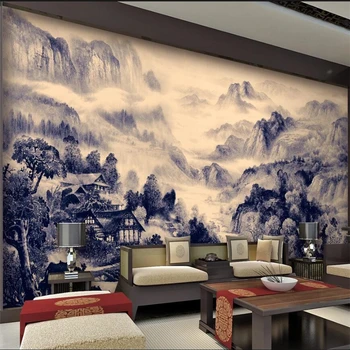 wellyu настроил большого настенного художника с традиционной китайской гигантской китайской живописью горными чернилами TV sofa background wall