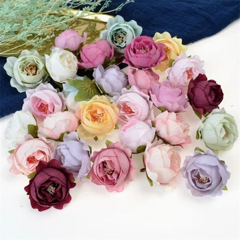 50шт, шелковая роза с искусственной головкой 6 см, цветок для свадебного украшения дома, искусственные цветы, декор для венков своими руками