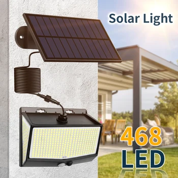 Солнечный Светодиодный светильник, наружная солнечная лампа, датчик движения, Водонепроницаемые садовые фонари, мощные фокусирующие прожекторы, внешний аккумуляторный фонарь.