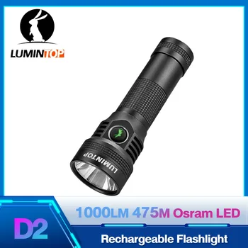 Портативный светодиодный фонарик высокой мощности 18650, аккумуляторная лампа Lumintop D2 USB -C мощностью 1000ЛМ, светодиодные электрические лампы Osram