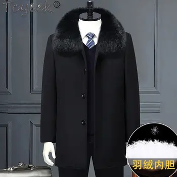 Tcyeek Зимние мужские шерстяные пальто средней длины с воротником из лисьего меха, модный 85% Кашемировый тренч, мужская одежда 6XL, Chaquetas Hombre LM