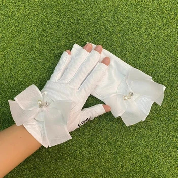 Перчатки для гольфа Женские для левой и правой рук с противоскользящим износостойким солнцезащитным кремом, удобные спортивные перчатки для гольфа с бантом