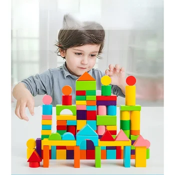 100 цветных крупнозернистых строительных блоков для детей, деревянные игрушки для дошкольного образования, деревянные игрушки для детей