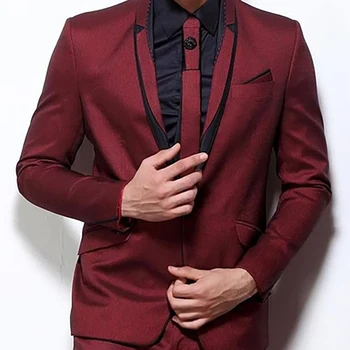 2023 Мужские костюмы Бордовый Однобортный платок с лацканами Наряды Terno Костюм Hombre из трех частей для официальных мероприятий Куртка Брюки Жилет