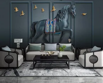 04 Обои на заказ 3D Рельефная Галантная лошадь с золотыми птицами Художественная настенная роспись Обои для гостиной спальни