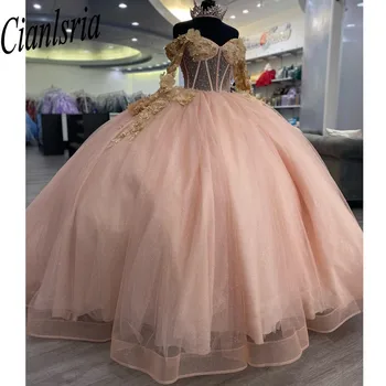 Розовые пышные платья, классическое бальное платье с открытыми плечами, расшитое бисером Платье для выпускного вечера Mexican Princess Sweet 16.
