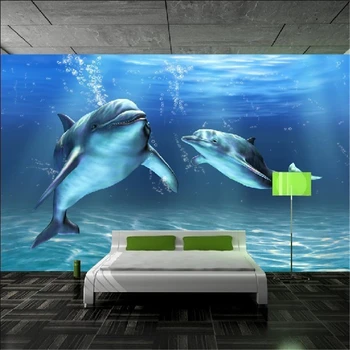beibehang Дельфины трехмерные обои фреска диван телевизор настенная живопись нестандартных размеров papel de parede para quarto em 3d