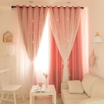 Роскошные двухслойные шторы для спальни в стиле принцессы, затемняющие Прозрачные выдалбливающие звезды, Романтическое Звездное небо для дома для девочек