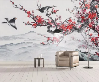 изготовленная на заказ большая 3D-фреска wellyu с ручной росписью китайских цветов и птиц, пейзаж с цветущей сливой, фон для телевизора, диван, 3D обои на стену