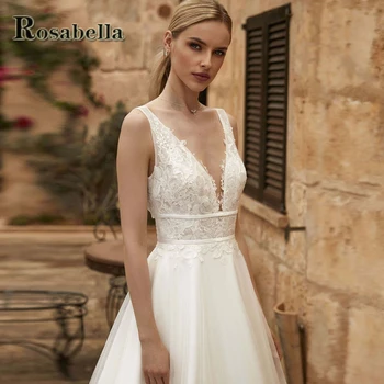 ROSABELLA Elegant Aline Свадебные Платья С V Образным Вырезом Для Женщин, Свадебное Платье С Аппликацией Vestidos De Novia Brautmode Personised Plus